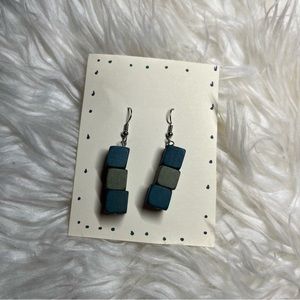 blue and green block earrings